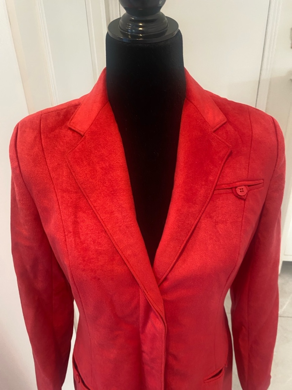 VINTAGE Cedarhurst Classics Red Faux Suede button down Frock Coat Size 7/8 - Picture 10 of 17